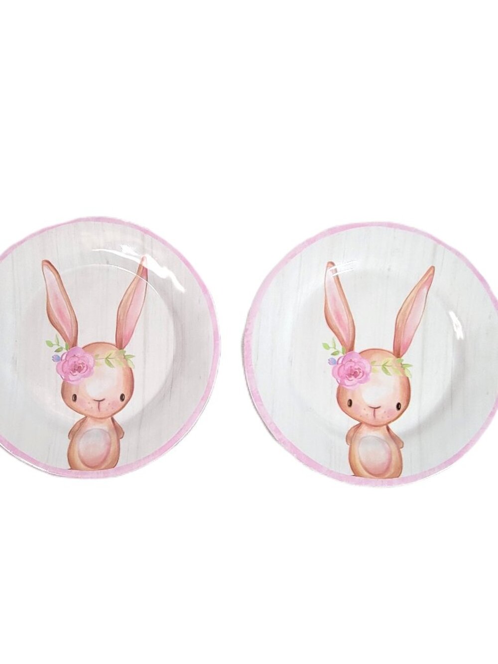 Set of 2 Bunny Boulevard Easter Bunny Melamine Plates Floral Crown 8.5"